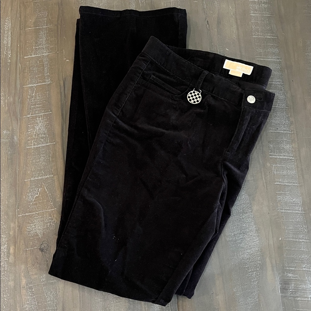NWOT Michael Kors Black Corduroy Trousers with Silver Accent Size 10
